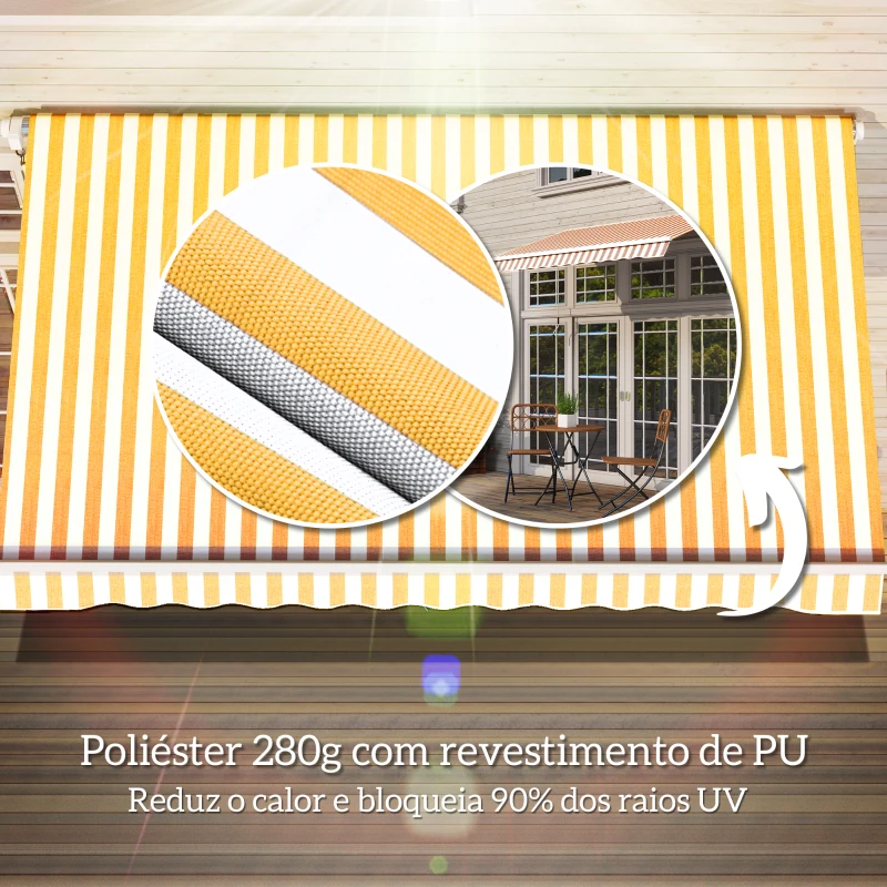 Outsunny Toldo Manual Retrátil 350x250 cm, Toldo Exterior para Terraço com Ângulo Ajustável, Braço Articulado, Montagem à Parede, Estrutura de Alumínio, Anti-UV e Impermeável, para Jardim, Laranja
