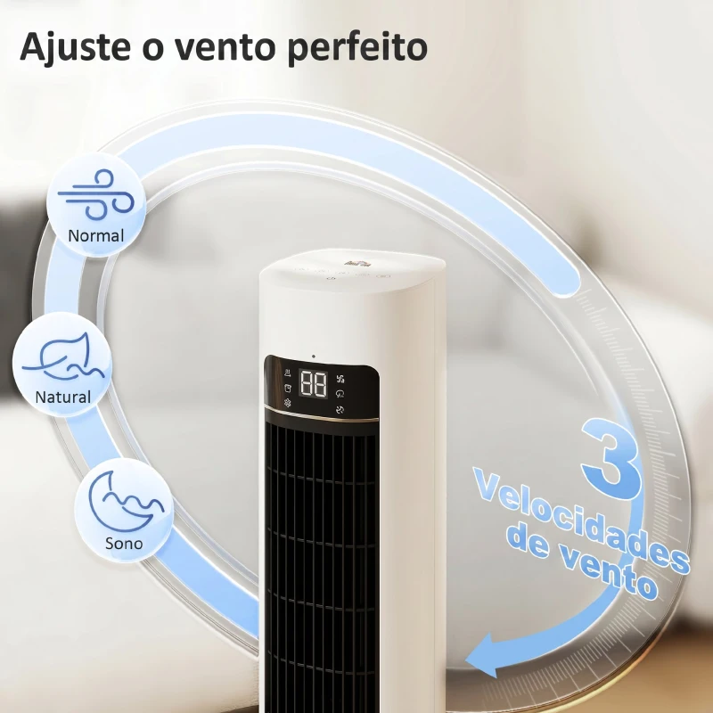 HOMCOM Climatizador Evaporativo 3 em 1 com Depósito de 3 L Oscilação 48° 3 Velocidades 3 Modos Temporizador 12h Branco