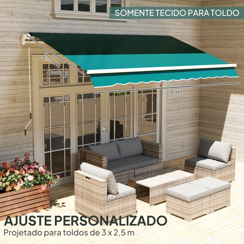 Outsunny Tecido de Substituição para Toldo 2,8x2,5 m Tecido de Reposição com Proteção UV 50+ Impermeável Verde