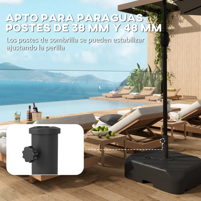 Outsunny Base para Sombrilla con Ruedas Asa Telescópica para Postes Ø38 mm Ø48 mm Rellenable de Arena 72 kg o Agua 45 Litros