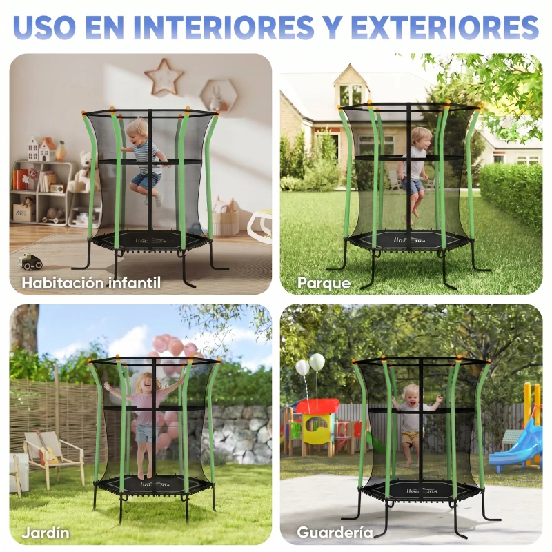HOMCOM Cama Elástica Infantil Trampolín para Niños +3 Años con Red de Seguridad Ø163,5x190 cm Verde