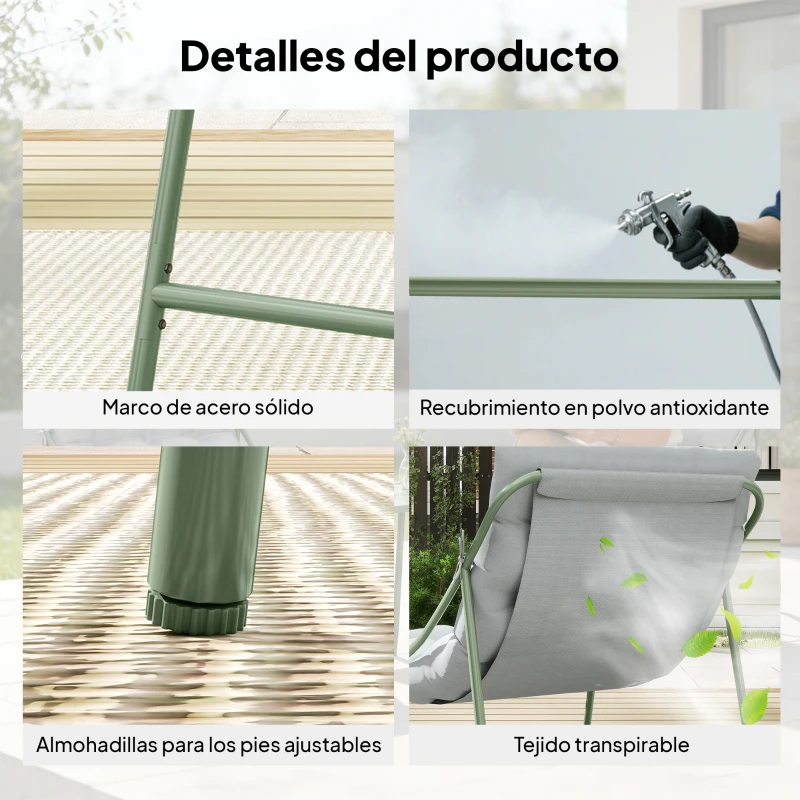Outsunny Conjunto de Jardín de 3 Piezas con 2 Sillas Lounge Mesa de Café y Cojines para Exterior Patio Balcón Gris Claro