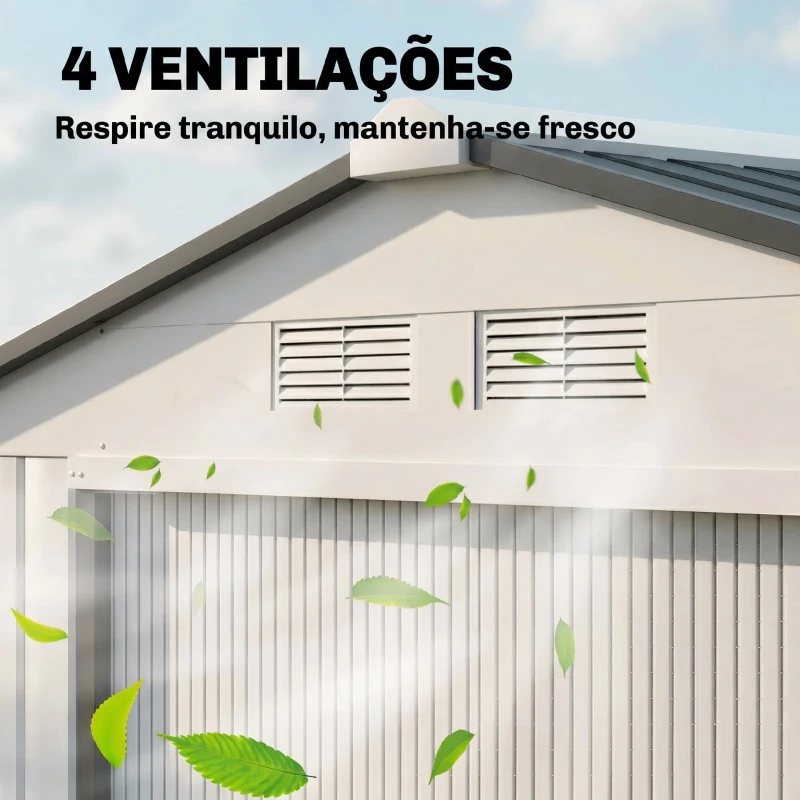 Outsunny Abrigo de Jardim 213x130x185cm Abrigo de Jardim Metálico de Exterior com 2 Portas Deslizantes e 4 Janelas Branco e Cinza