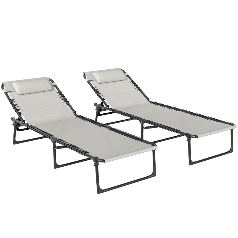 Outsunny Lot de 2 bain de soleil transat pliable dossier inclinable multi-positions acier lacets élastiques textilène crème