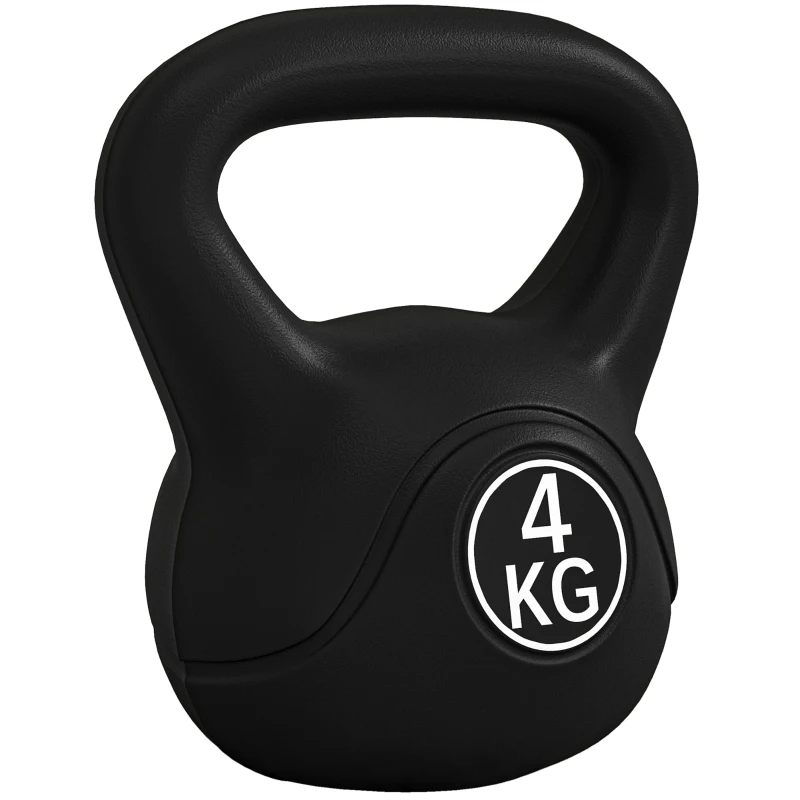 HOMCOM Peso Russo de 4 kg Kettlebell Fitness Preenchido de Areia com Punho Largo Antiderrapante 18x12x20 cm Preto