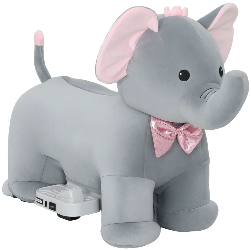 AIYAPLAY Elefante Elétrico com Música Bateria 6V com Toque Suave Rodas Silenciosas de PU e Pedal 74x34x51 cm Cinzento