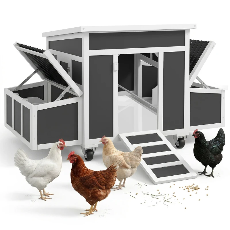 PawHut Gallinero para Exterior 147x93,5x89,5cm con Ventana Nido Bandeja Extraíble Perchas Jaula para 2-4 Gallinas Gris Oscuro