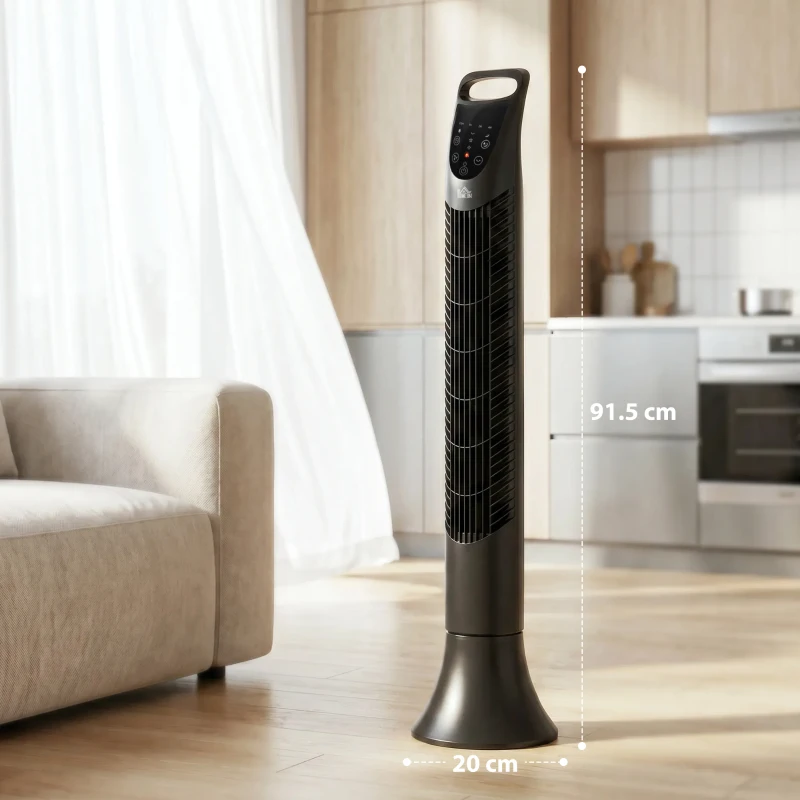 HOMCOM 36'' Freestanding Tower Fan, 3 Speed 3 Mode, 7.5h Timer, 70 Degree Oscillating, LED Display, Remote Controller, Black