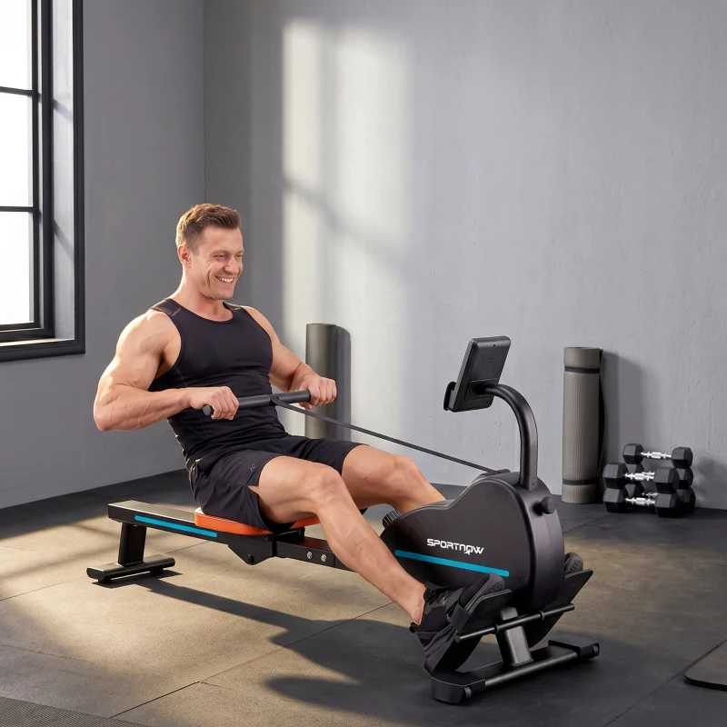 SPORTNOW Rameur domestique : 16 niveaux de résistance, Bluetooth, compatible App.