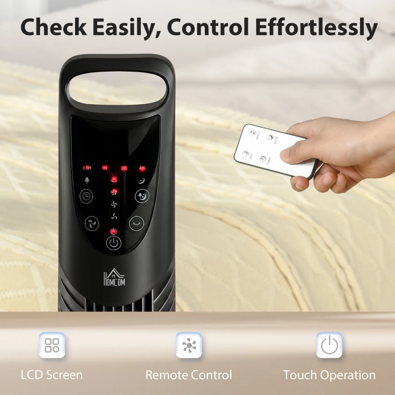HOMCOM 36'' Freestanding Tower Fan, 3 Speed 3 Mode, 7.5h Timer, 70 Degree Oscillating, LED Display, Remote Controller, Black