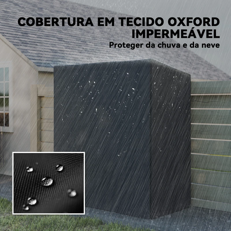 Outsunny Suporte Metálico para Lenha 140x70x154 cm com Capa Impermeável 600D Oxford Estrutura de Aço Preto