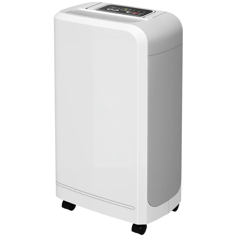 HOMCOM Deshumidificador 12L/día Depósito de Agua 0,8L con Ruedas Temporizador de 24 Horas Pantalla Digital de Humedad Blanco