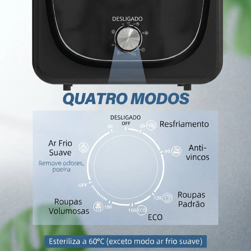 HOMCOM Máquina de Secar Roupa de Exaustão 4 kg 800W Anti-Vincos Esterilização 5 Programas Carga Frontal 48x40x56 cm Preto