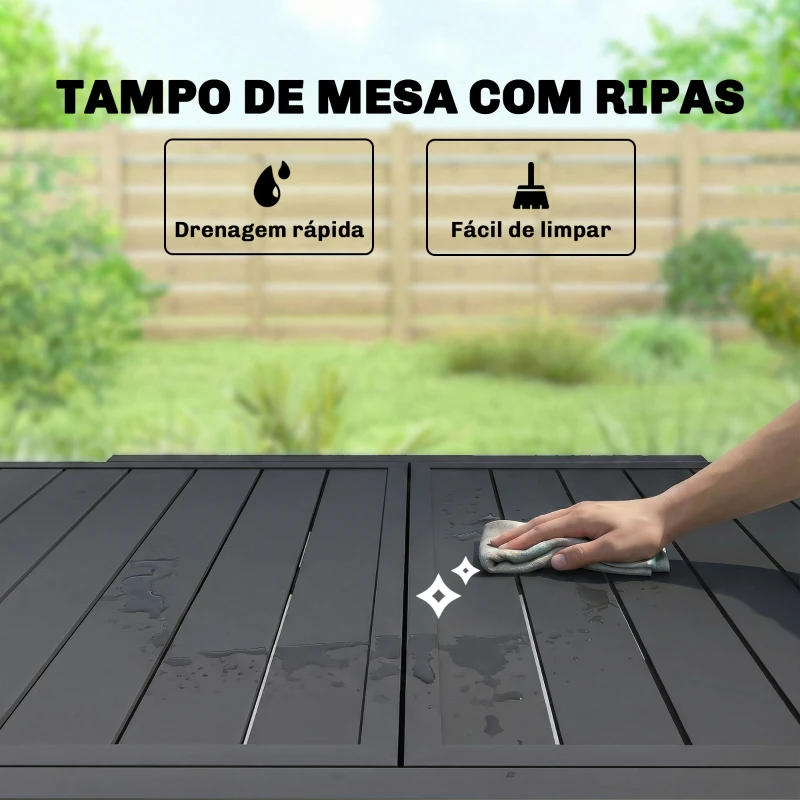 Outsunny Mesa de Jantar Exterior Extensível 80-160 cm - Mesa de Jardim Retangular para 4-6 Pessoas, Terraço, Preto