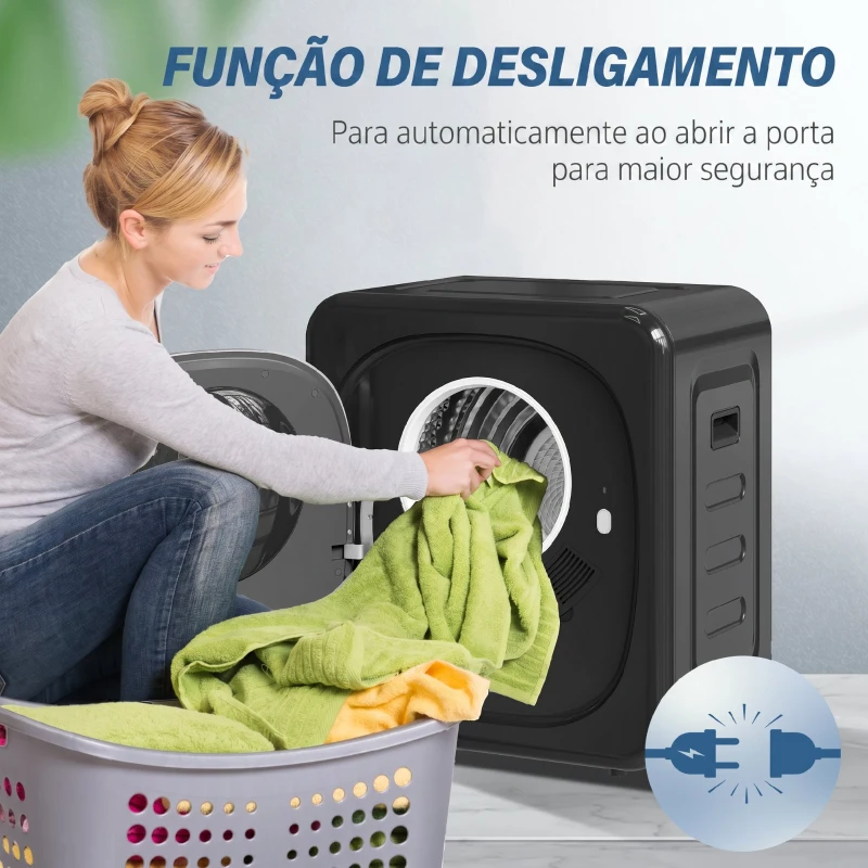 HOMCOM Máquina de Secar Roupa de Exaustão 4 kg 800W Anti-Vincos Esterilização 5 Programas Carga Frontal 48x40x56 cm Preto