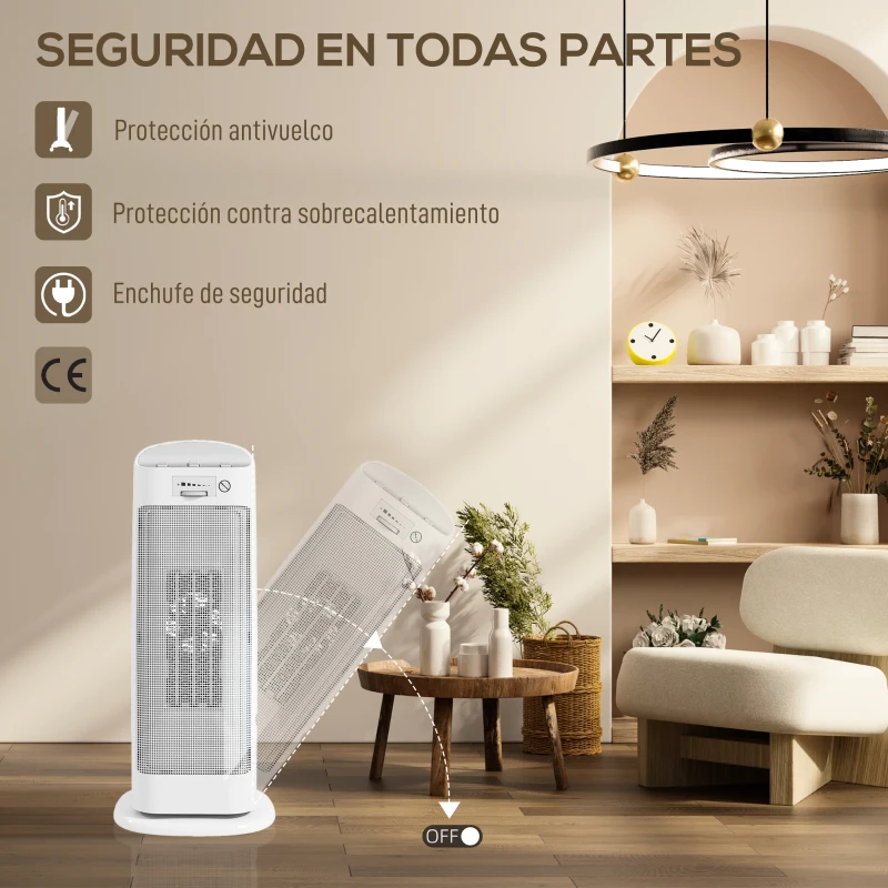 HOMCOM Calefactor Eléctrico Bajo Consumo 2000W con 4 Modos Termostato Regulable Protección contra Vuelcos y Sobrecalentamiento