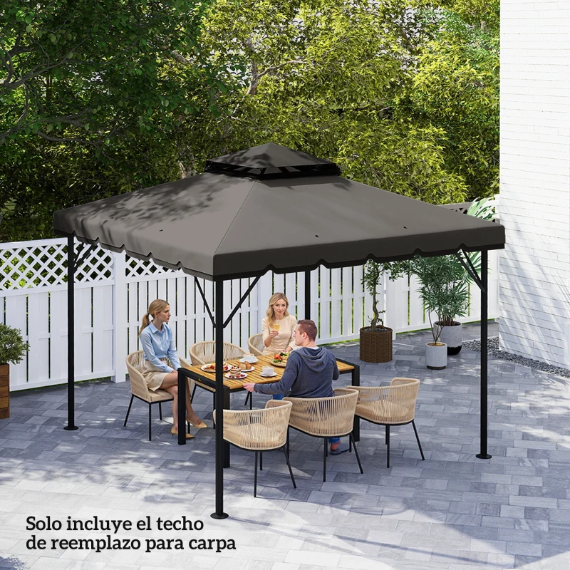 Outsunny Toldo de Recambio 3x3 m con Techo Doble Orificios de Drenaje y UPF 30+ Solo Toldo NO Incluye Marco Gris Claro