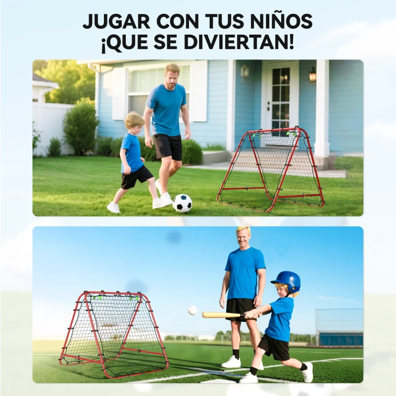 HOMCOM Red de Rebote Plegable con Ángulo Ajustable para Entrenamiento de Fútbol Béisbol y Tenis 100x95x90 cm Rojo