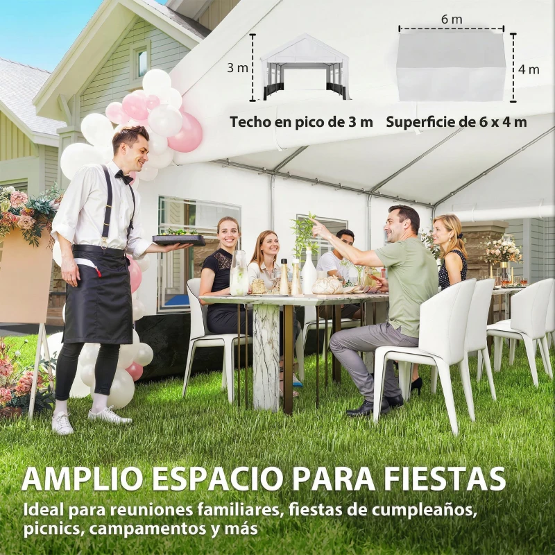 Outsunny Carpa para Fiestas 4x6 m Carpa de Jardín con Paredes Extraíbles 2 Puertas y Ventanas UPF30+ para Boda Gris y Blanco