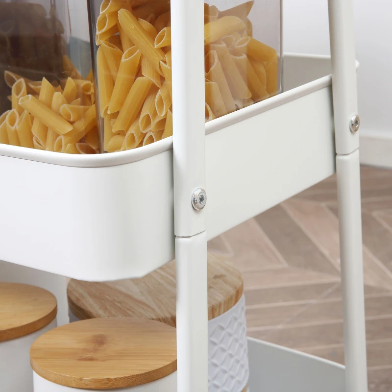 HOMCOM Carrito de Cocina con 3 Cestas de Acero y 1 Placa de Cubierta para Comedor Sala Baño 45x31x79,4 cm Blanco