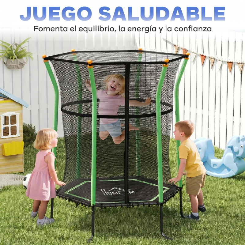 HOMCOM Cama Elástica Infantil Trampolín para Niños +3 Años con Red de Seguridad Ø163,5x190 cm Verde