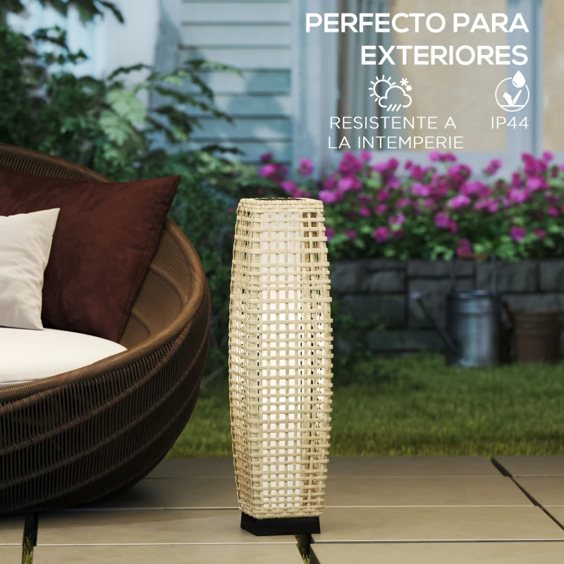 Outsunny Lámpara Solar de Jardín de Ratán Sintético con Luces LED Encendido/Apagado Automático 21x21x78 cm Natural
