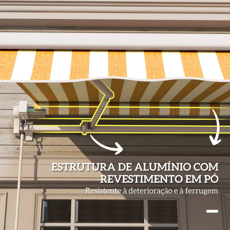 Outsunny Toldo Manual Retrátil 350x250 cm, Toldo Exterior para Terraço com Ângulo Ajustável, Braço Articulado, Montagem à Parede, Estrutura de Alumínio, Anti-UV e Impermeável, para Jardim, Laranja