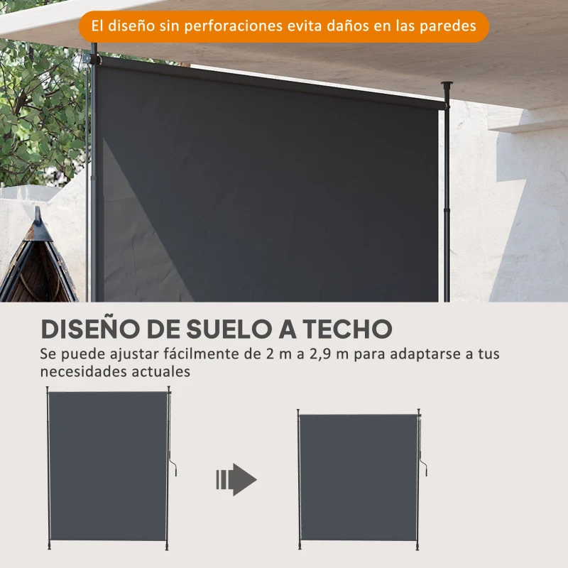Outsunny Toldo Vertical Exterior 200x305 cm Pantalla de Privacidad Enrollable Ajustable con Manivela Protección UV 40+ Gris