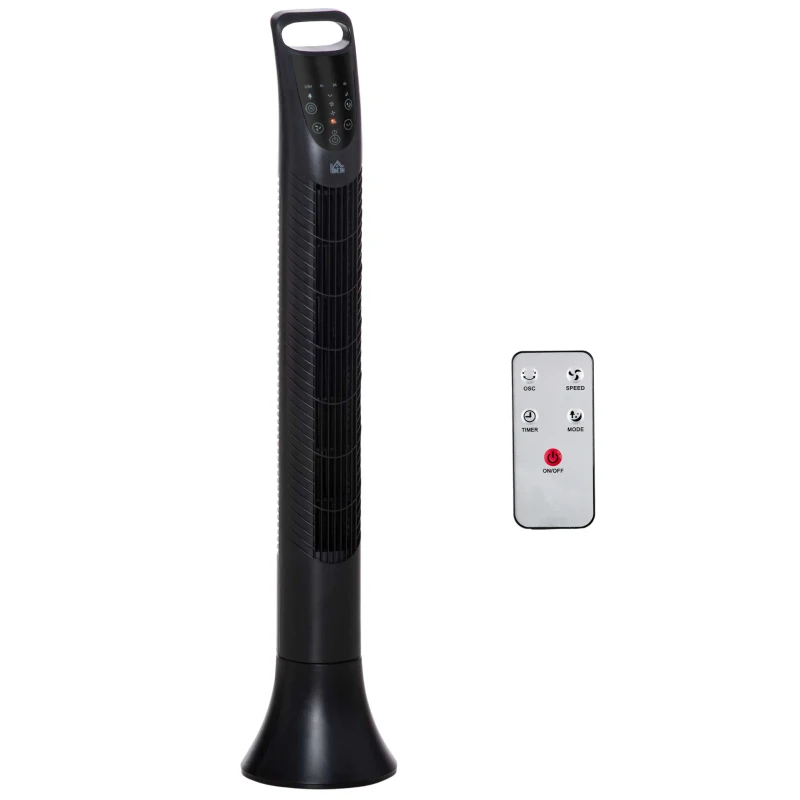 HOMCOM 36'' Freestanding Tower Fan, 3 Speed 3 Mode, 7.5h Timer, 70 Degree Oscillating, LED Display, Remote Controller, Black