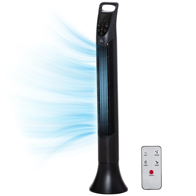 HOMCOM 36'' Freestanding Tower Fan, 3 Speed 3 Mode, 7.5h Timer, 70 Degree Oscillating, LED Display, Remote Controller, Black