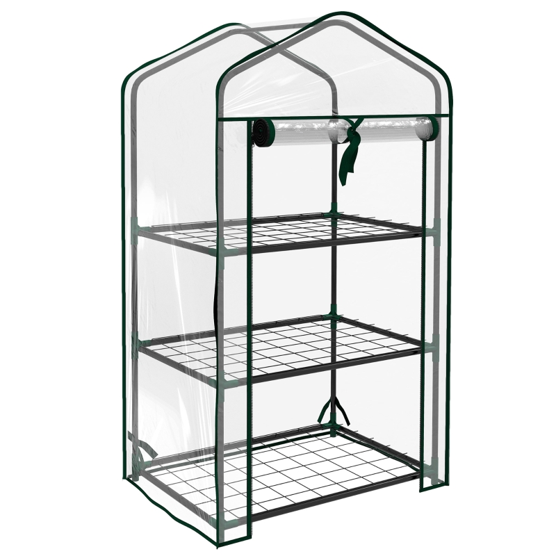Outsunny Invernadero de Jardín con 3 Estantes 1 Puerta con Cremallera para Cultivo de Plantas 59x39x127 cm Transparente