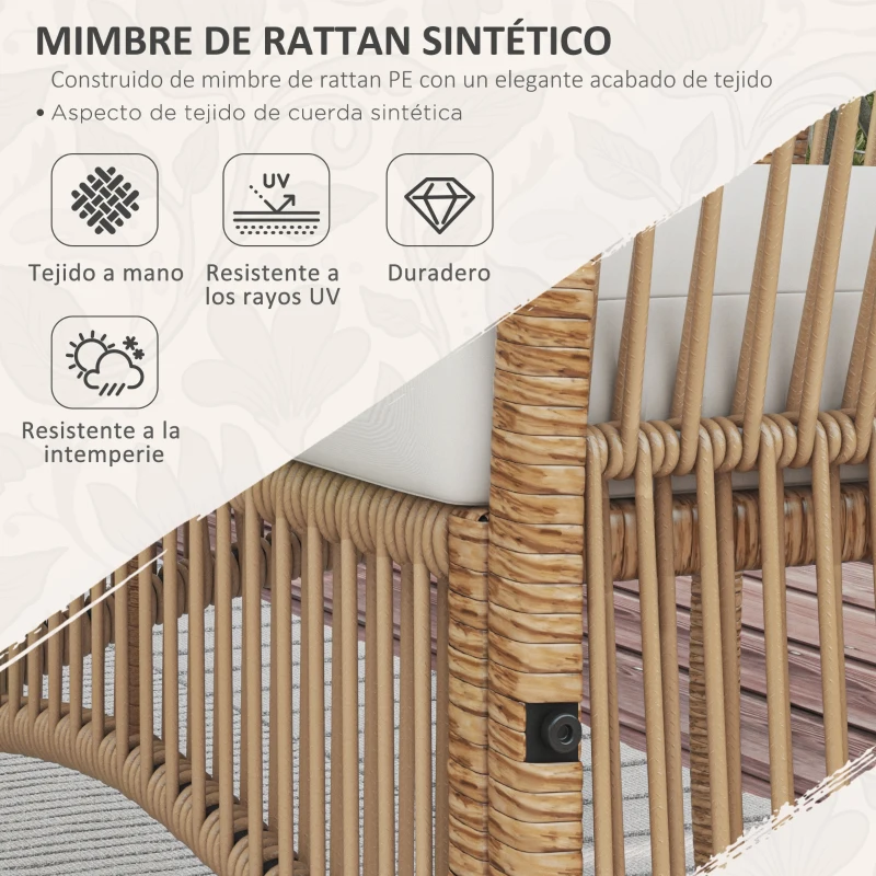 Outsunny Juego de 4 Piezas Muebles de Terraza con 1 Sofá de 2 Plazas 2 Sillones y 1 Mesa de Centro con Encimera de Cristal Beige