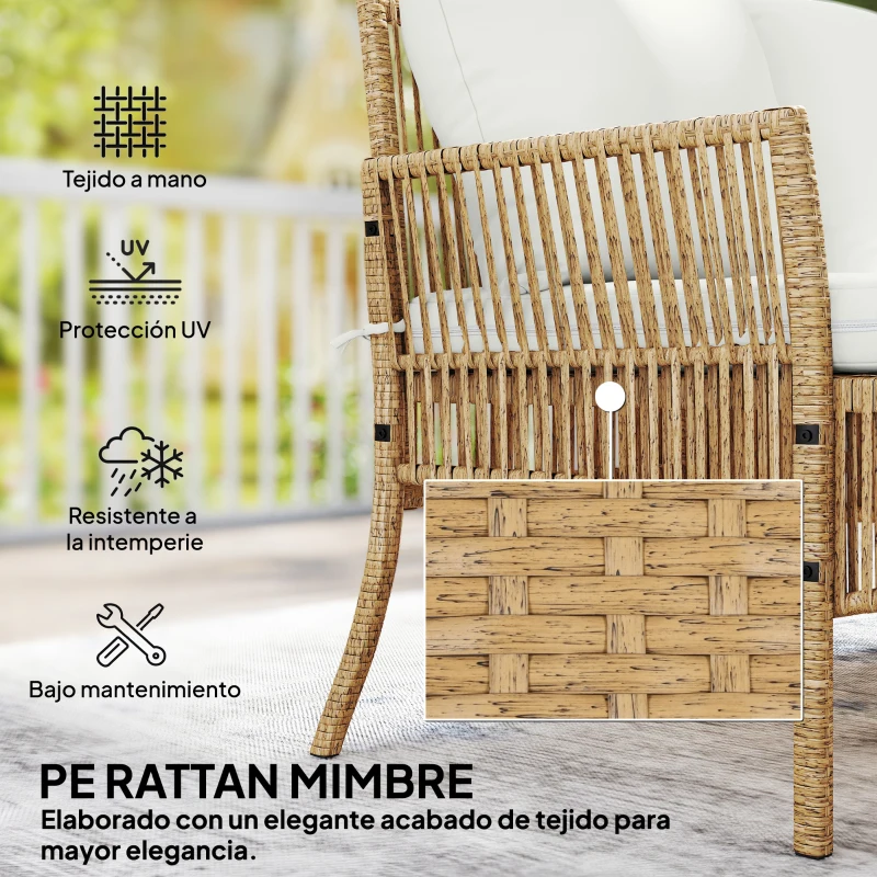 Outsunny Conjunto de Jardín Exterior de Ratán con 1 Sofá de 2 Plazas 1 Sofá Esquinera y 1 Mesa de Centro Tablero de Vidrio Crema