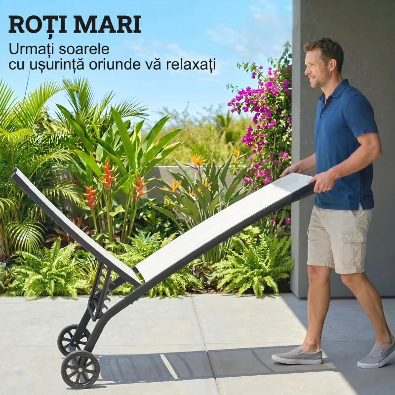 Outsunny Set de 2 Șezlonguri Rabatabile pe 5 Niveluri, Șezlonguri din Aluminiu și Țesătură Respirabilă, 66x165x102 cm, Albastru