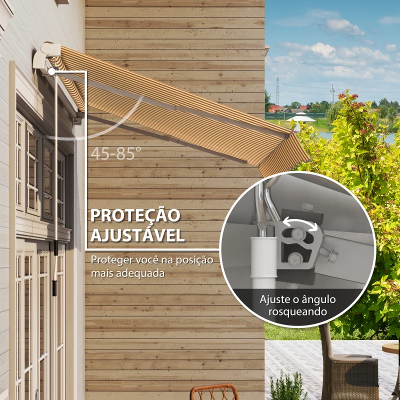 Outsunny Toldo Manual Retrátil 350x250 cm, Toldo Exterior para Terraço com Ângulo Ajustável, Braço Articulado, Montagem à Parede, Estrutura de Alumínio, Anti-UV e Impermeável, para Jardim, Laranja
