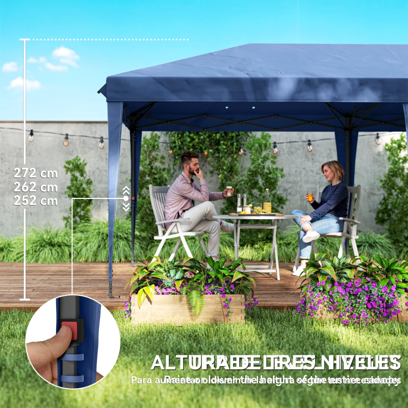 Outsunny Carpa Plegable 6x3 m Pop-up con 4 Laterales Desmontables Cenador de Jardín con 2 Ventanas y Bolsa de Transporte Azul