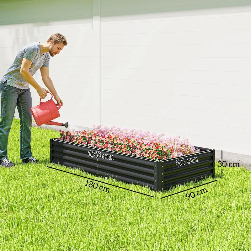 Outsunny Jardinera Elevada Rectangular de Acero Galvanizado para Cultivar Plantas Flores Hierba 180x90x30 cm Gris Oscuro