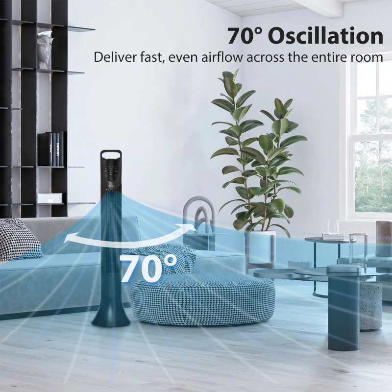 HOMCOM 36'' Freestanding Tower Fan, 3 Speed 3 Mode, 7.5h Timer, 70 Degree Oscillating, LED Display, Remote Controller, Black