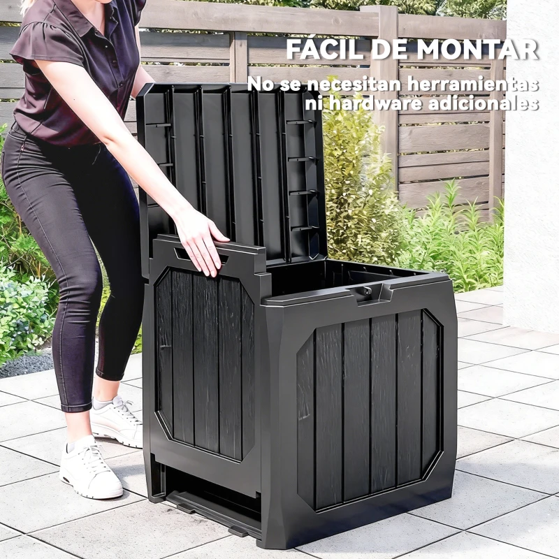 Outsunny Baúl de Almacenaje Exterior de Plástico Capacidad 121L con 2 Asas y Tapa Bloqueable Impermeable 56x45x53 cm Negro