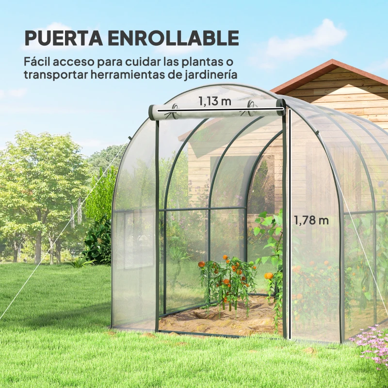 Outsunny Invernadero de Túnel 3x2x2 m con Puerta Enrollable 2 Ventanas de Malla y Estructura de Acero Transparente