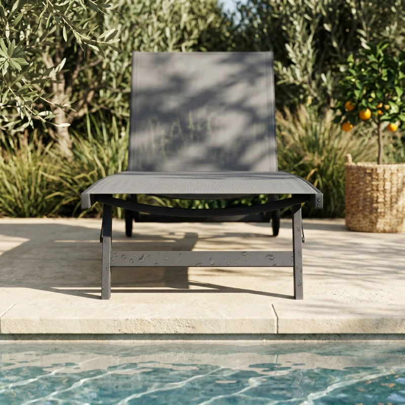 Outsunny Set de 2 Șezlonguri Rabatabile pe 5 Niveluri, Șezlonguri din Aluminiu și Țesătură Respirabilă, 66x165x102 cm, Albastru