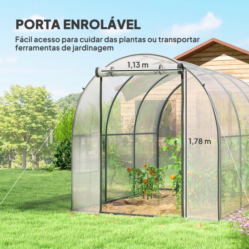 Outsunny Estufa Tipo Túnel  3x2x2 m com Porta Enrolável 2 Janelas  Anti-UV para Cultivos Plantas Flores Transparente
