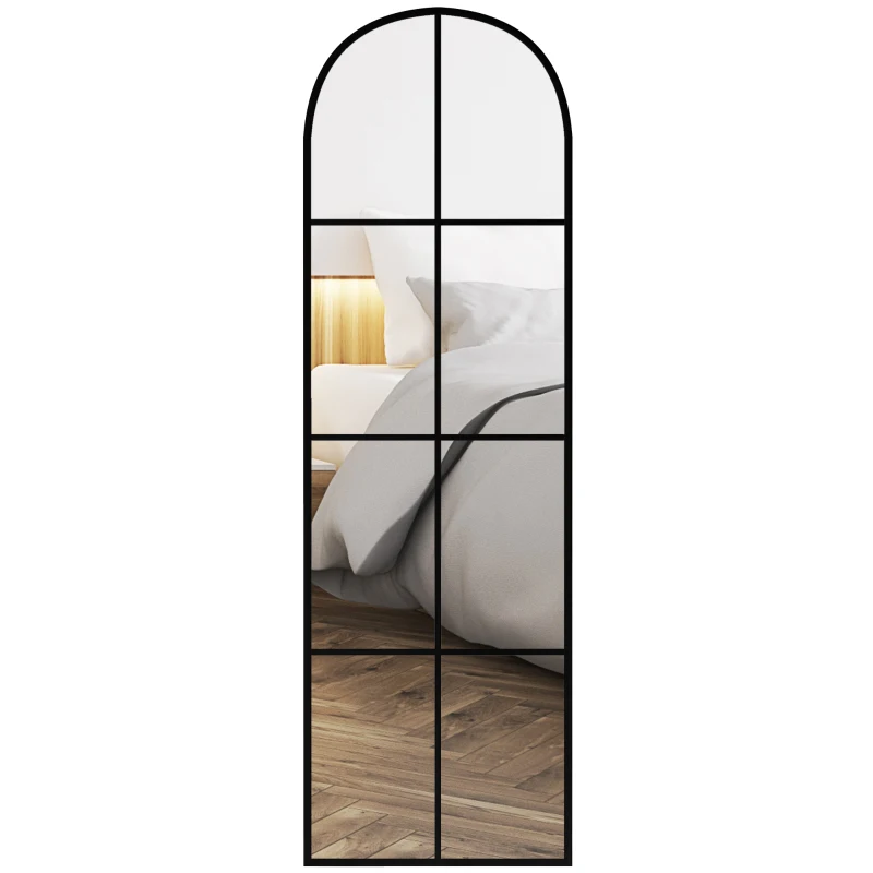 HOMCOM Espelho de Pé ou Apoiado na Parede Espelho com Forma de Janela e Moldura de Metal para Dormitório Entrada Sala 40x160 cm Preto