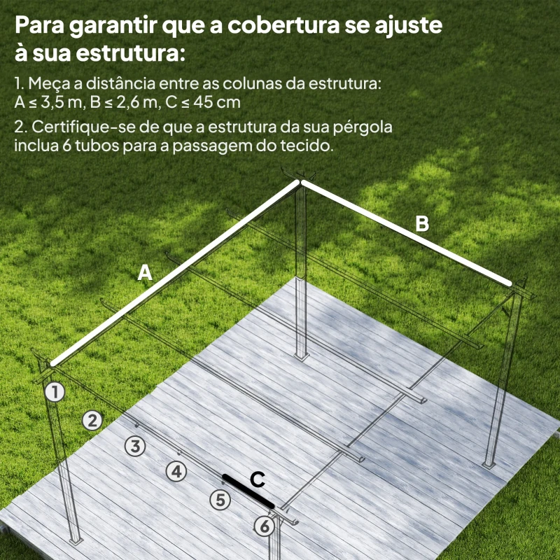 Outsunny Cobertura para Pérgola 3,5x2,5 m Teto de Substituição Retrátil para Pérgola com 10 Orifícios de Drenagem Cinza Escuro
