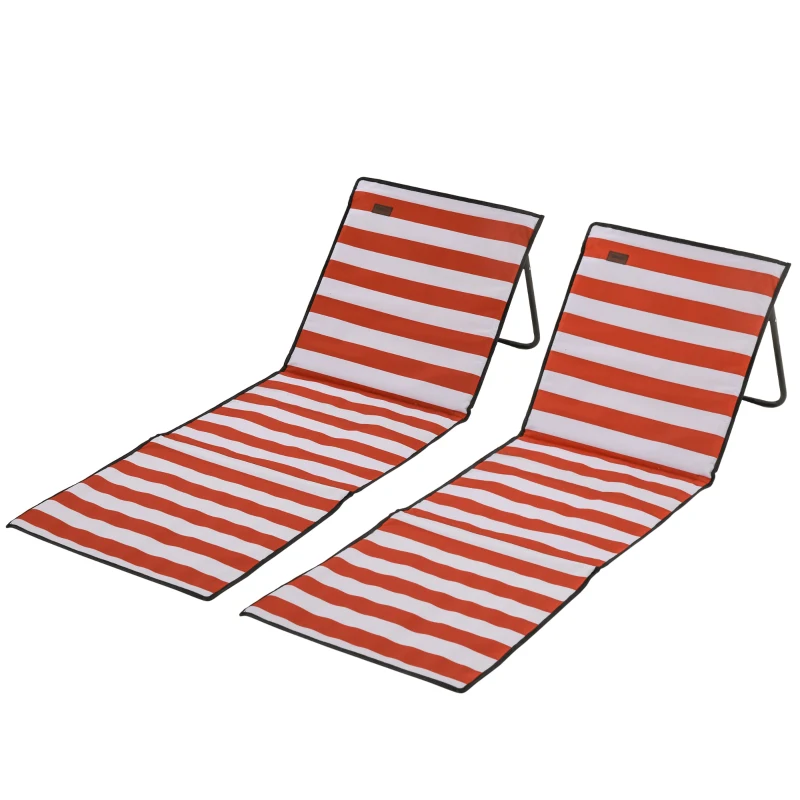Outsunny Conjunto de 2 Esterillas de Playa Plegable con Respaldo Reclinable y Correa de Transporte 142x51x40 cm Rojo y Blanco