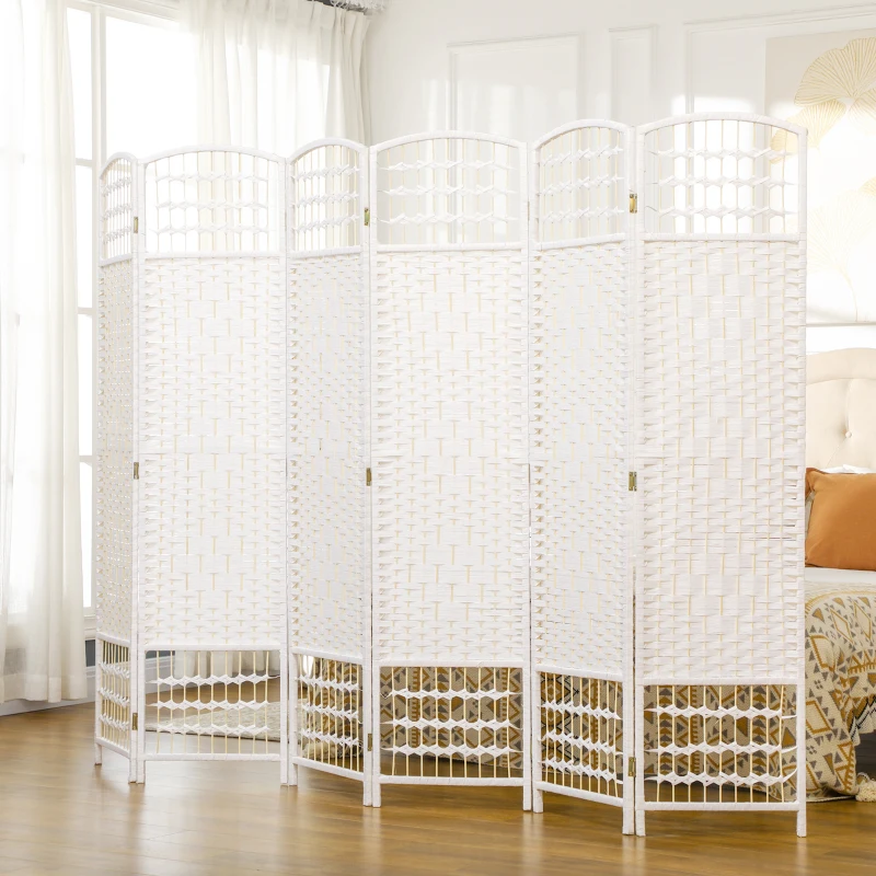 HOMCOM Paravan separator de încăperi cu 6 panouri pliabil din sfoară de hârtie 160x170cm decor pentru dormitor alb