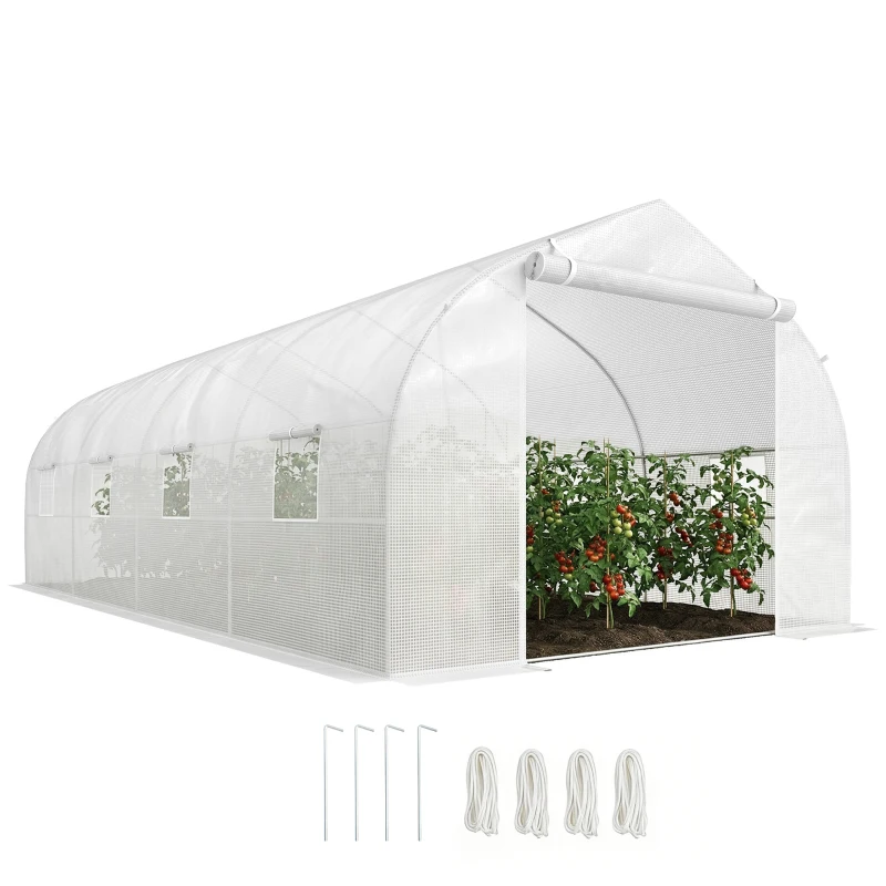 Outsunny Invernadero Tipo Caseta de Jardín o Terraza 6x3x2 m para Cultivo de Plantas y Semillas Color Blanco