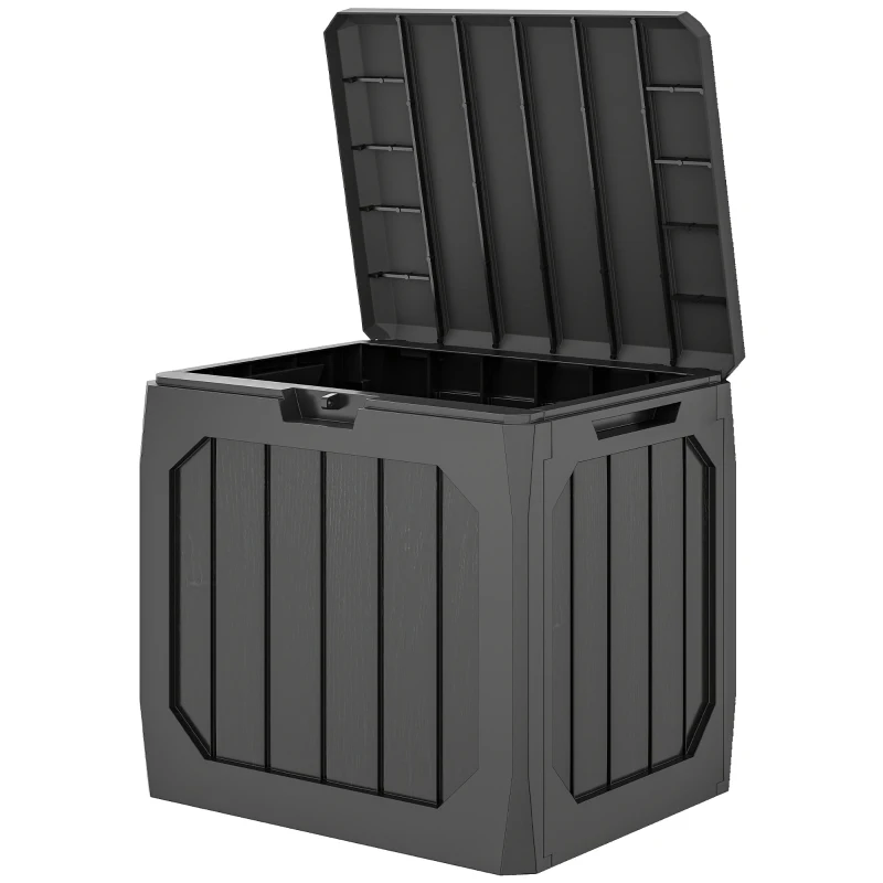 Outsunny Baúl de Almacenaje Exterior de Plástico Capacidad 121L con 2 Asas y Tapa Bloqueable Impermeable 56x45x53 cm Negro