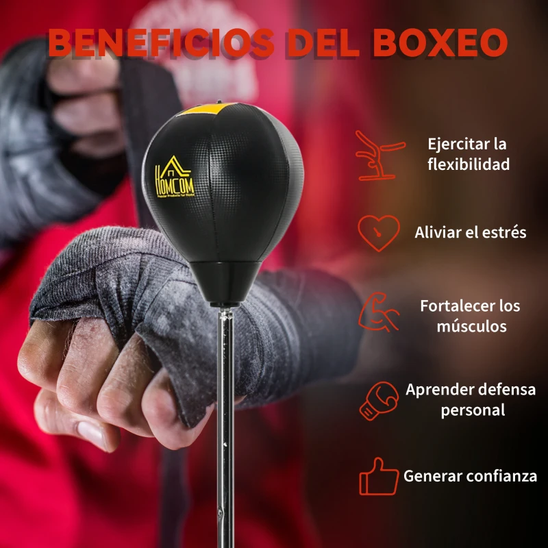 HOMCOM Saco de Boxeo de Pie con Altura Ajustable en 4 Niveles Base Rellenable Guantes e Inflador Ø45x133-151 cm Negro