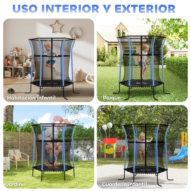 HOMCOM Cama Elástica Infantil Trampolín para Niños +3 Años con Red de Seguridad Ø163,5x190 cm Azul